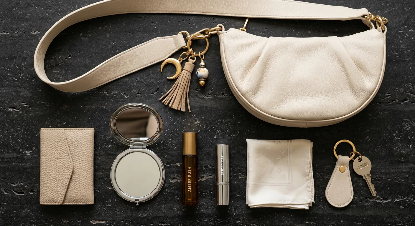 A flat lay of everything in the bone crescent / half-moon