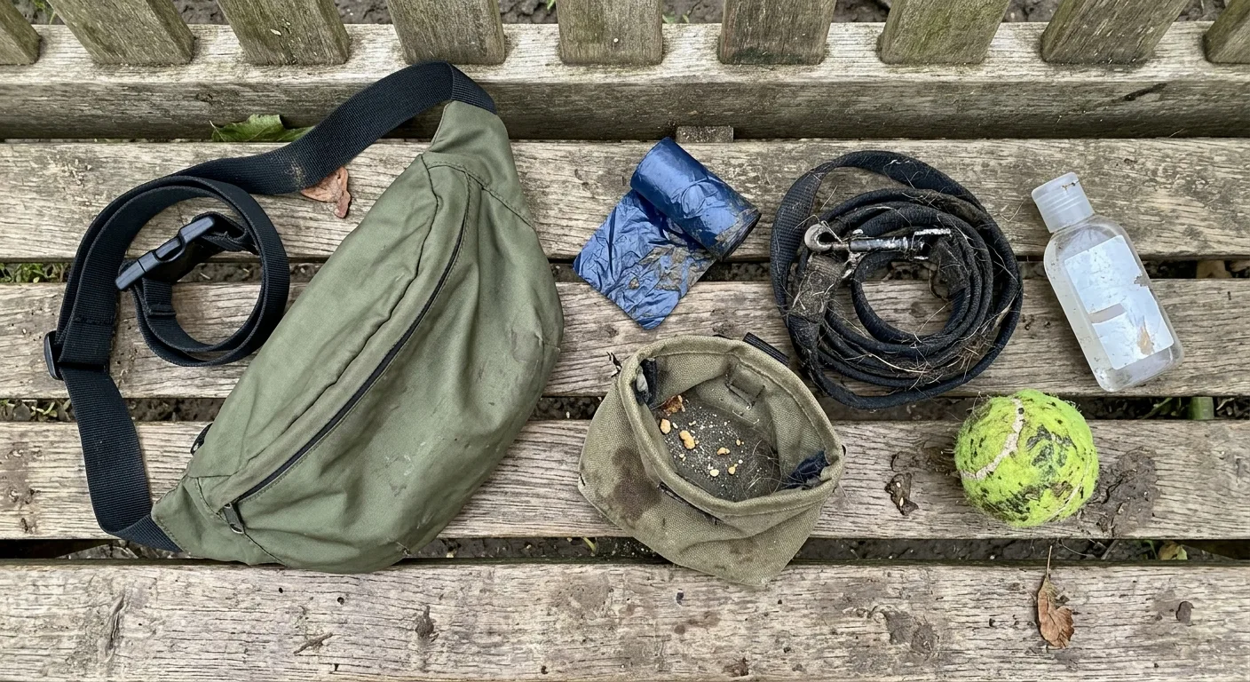 A flat lay of everything in the olive belt bag