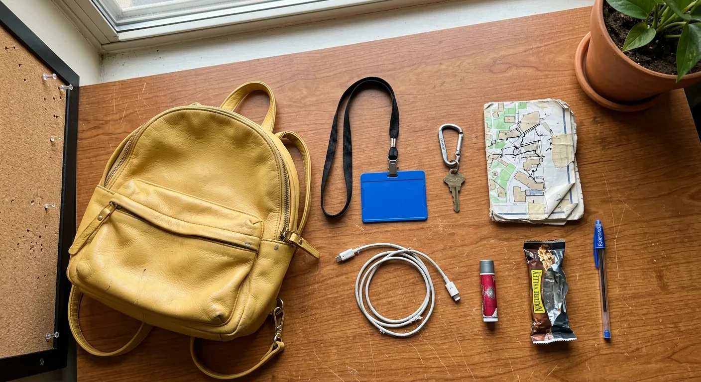 A flat lay of everything in the butter yellow mini backpack
