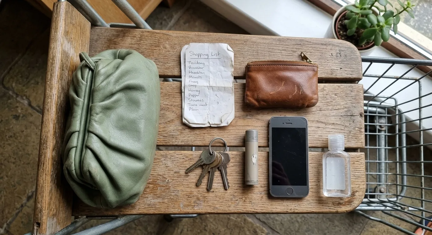 A flat lay of everything in the sage pouch