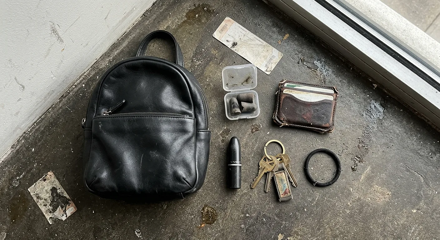 A flat lay of everything in the black mini backpack